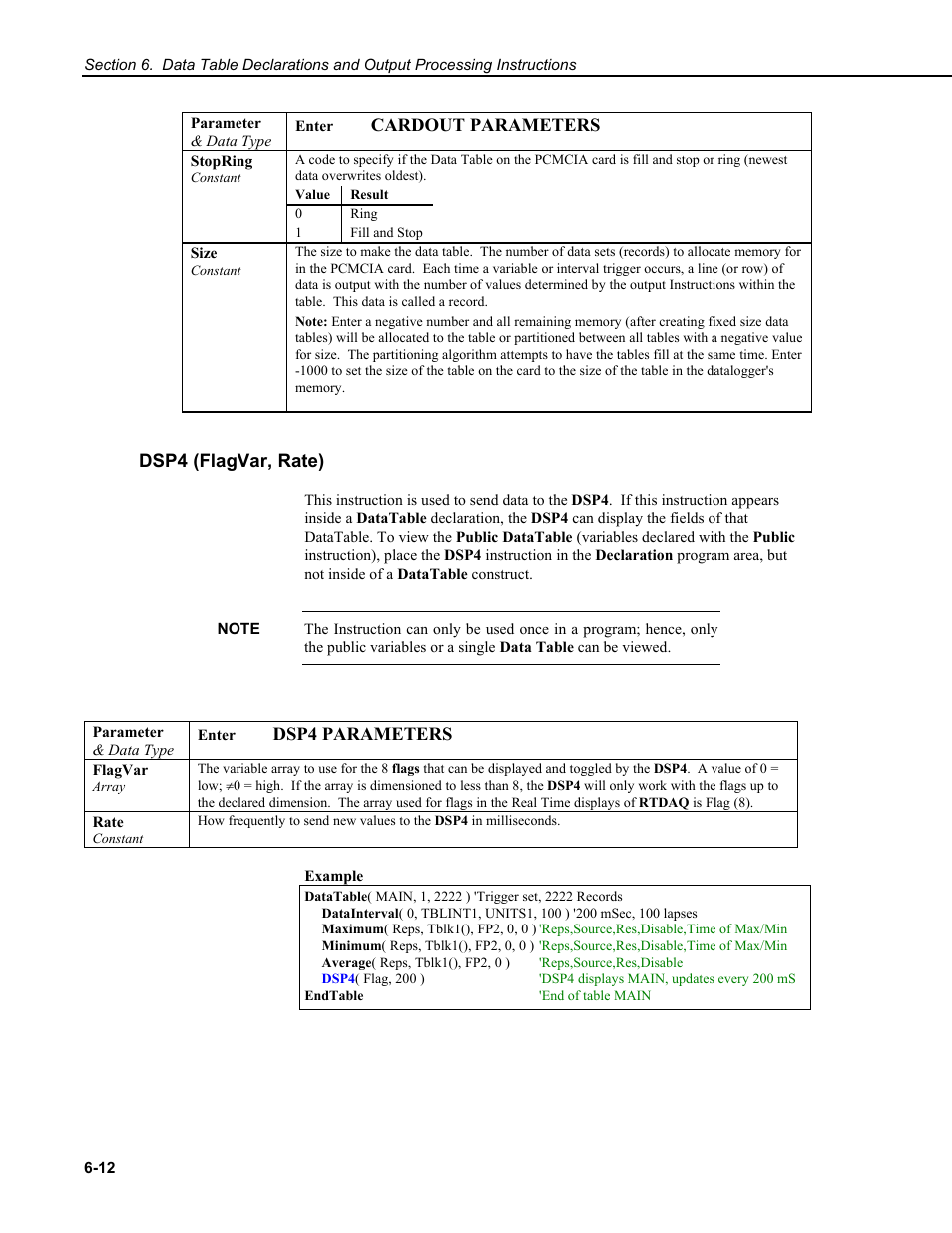 Dsp4 (flagvar, rate) | Campbell Scientific CR9000X Measurement and Control System User Manual | Page 196 / 442