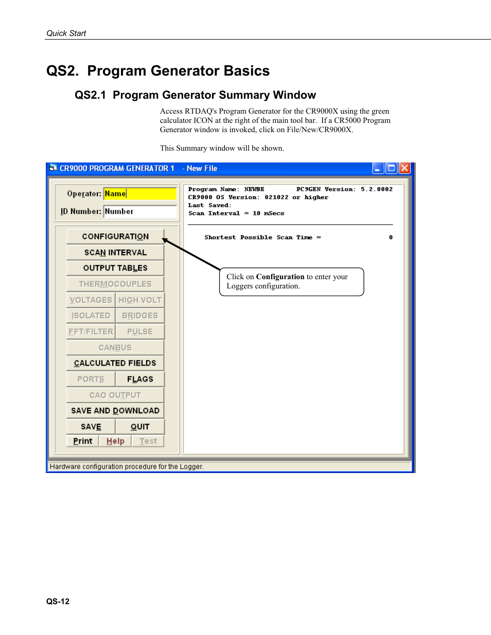 Qs2. program generator basics, Qs2.1 program generator summary window | Campbell Scientific CR9000X Measurement and Control System User Manual | Page 20 / 442