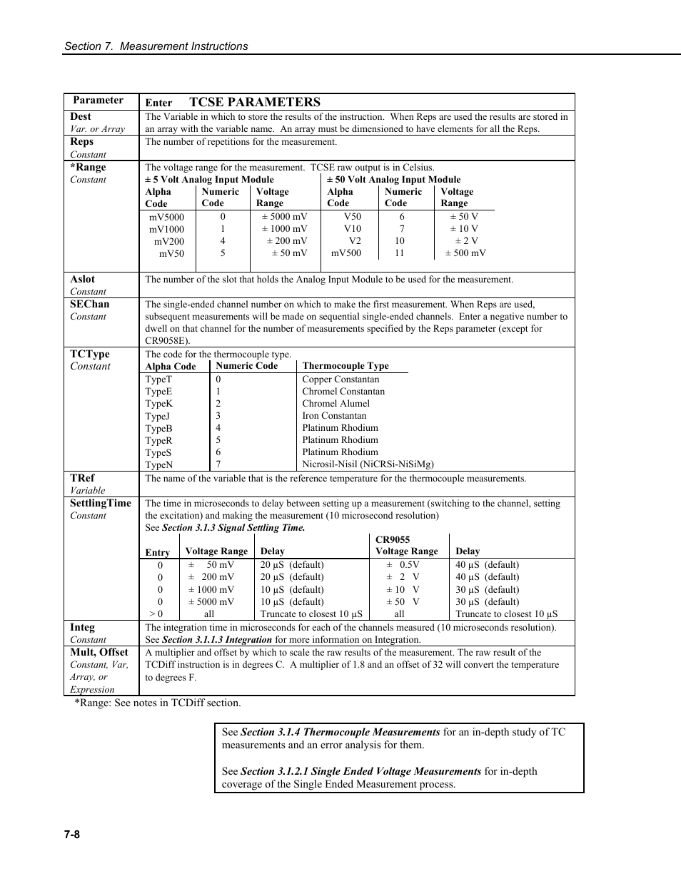 Tcse parameters | Campbell Scientific CR9000X Measurement and Control System User Manual | Page 232 / 442