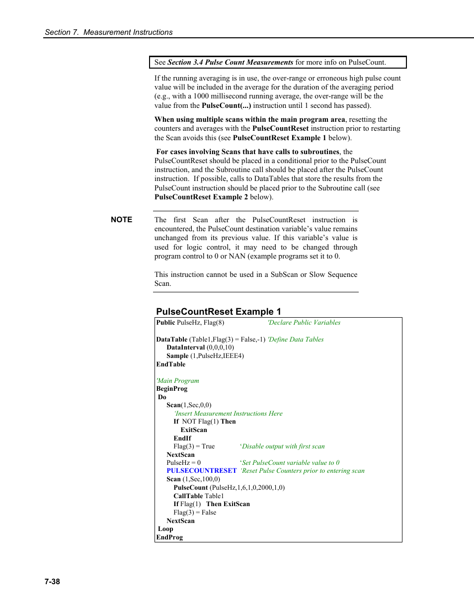 Pulsecountreset example 1 | Campbell Scientific CR9000X Measurement and Control System User Manual | Page 262 / 442