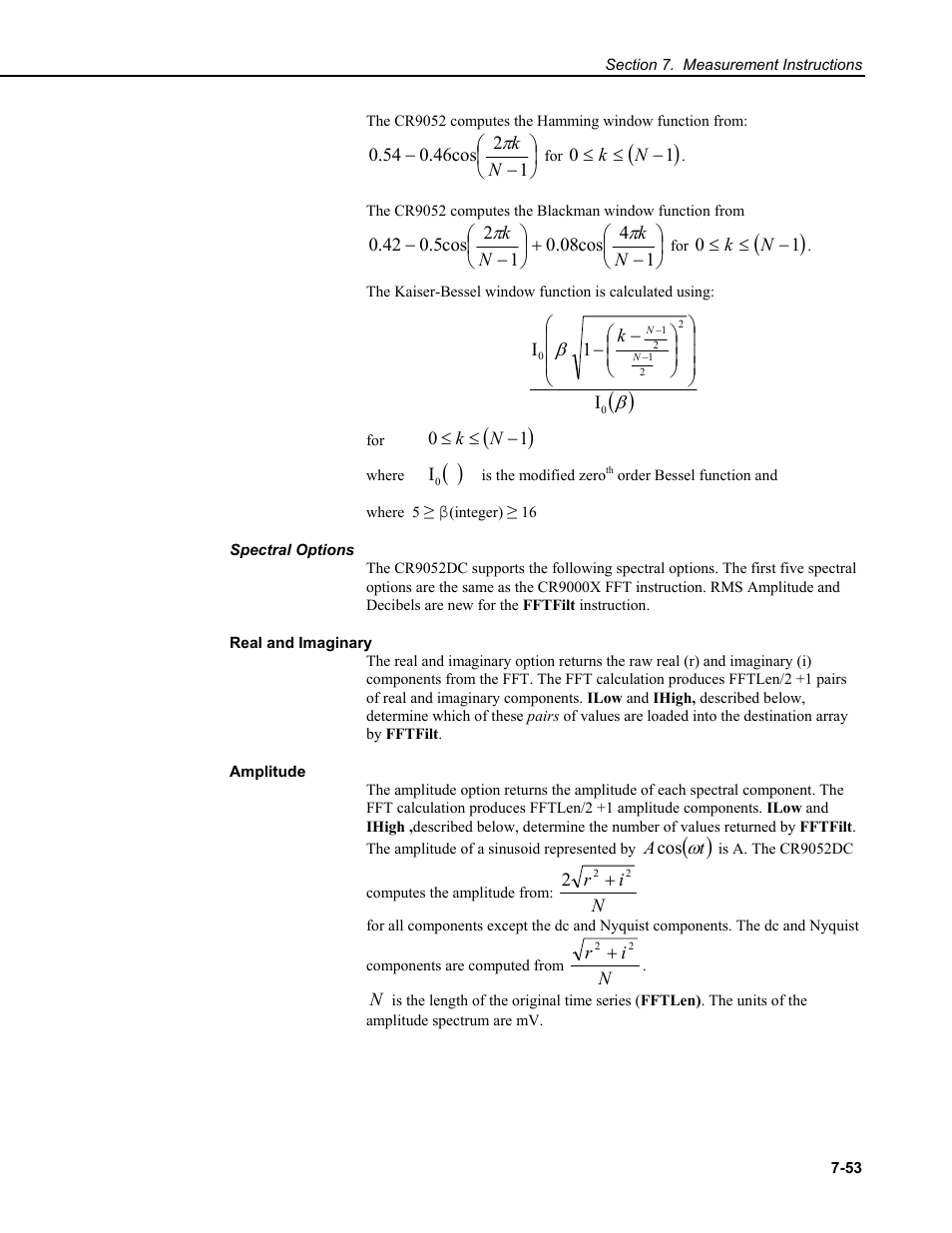 Spectral options, Real and imaginary, Amplitude | Campbell Scientific CR9000X Measurement and Control System User Manual | Page 277 / 442