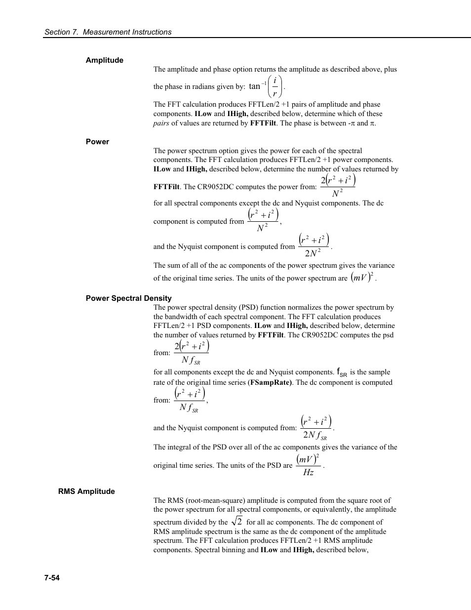 Amplitude, Power, Power spectral density | Rms amplitude | Campbell Scientific CR9000X Measurement and Control System User Manual | Page 278 / 442