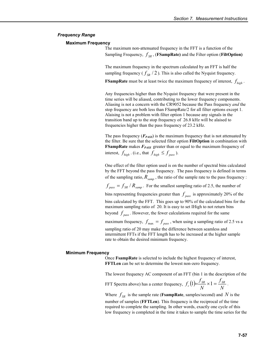 Frequency range, Maximum frequency, Minimum frequency | Campbell Scientific CR9000X Measurement and Control System User Manual | Page 281 / 442