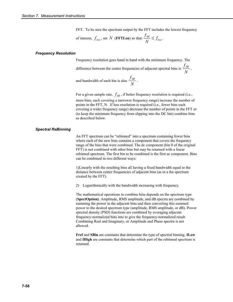 Frequency resolution, Spectral rebinning | Campbell Scientific CR9000X Measurement and Control System User Manual | Page 282 / 442