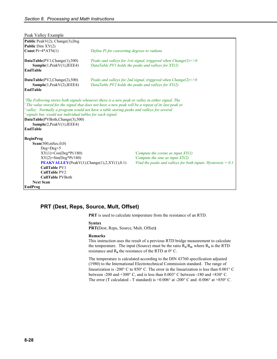 Prt (dest, reps, source, mult, offset) | Campbell Scientific CR9000X Measurement and Control System User Manual | Page 314 / 442