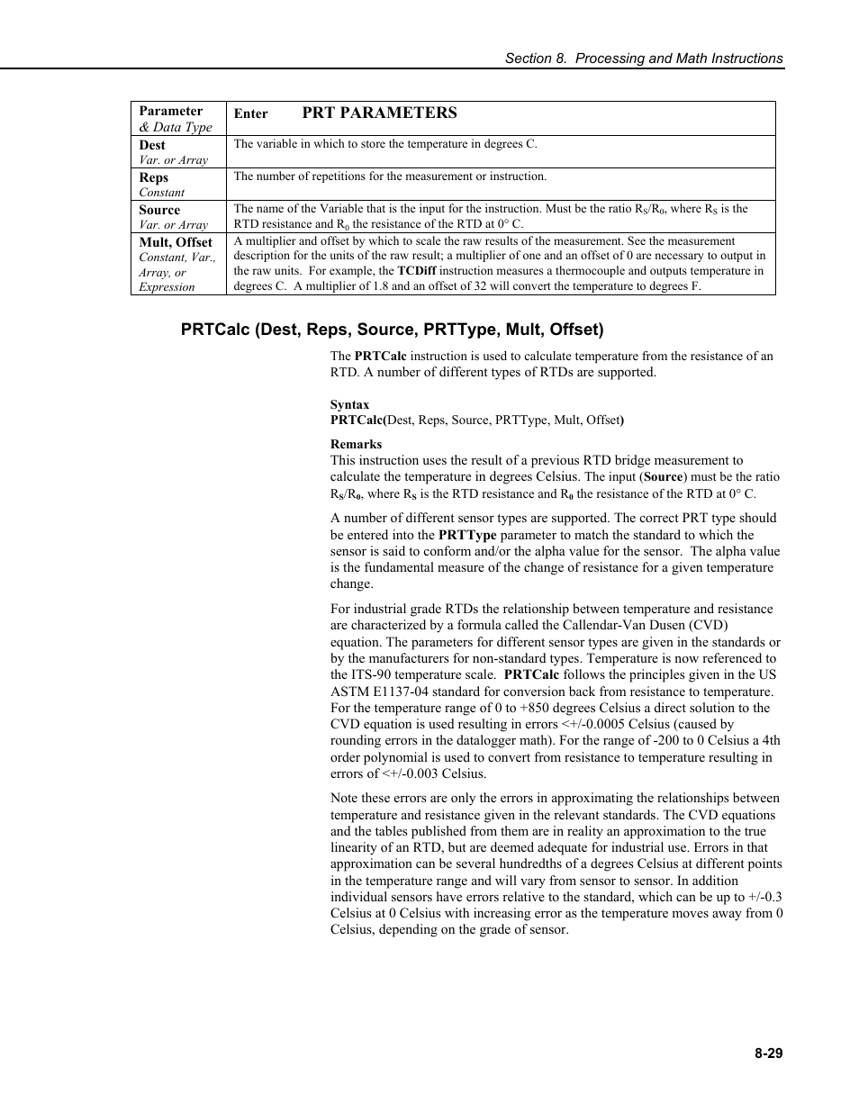 Prt parameters | Campbell Scientific CR9000X Measurement and Control System User Manual | Page 315 / 442