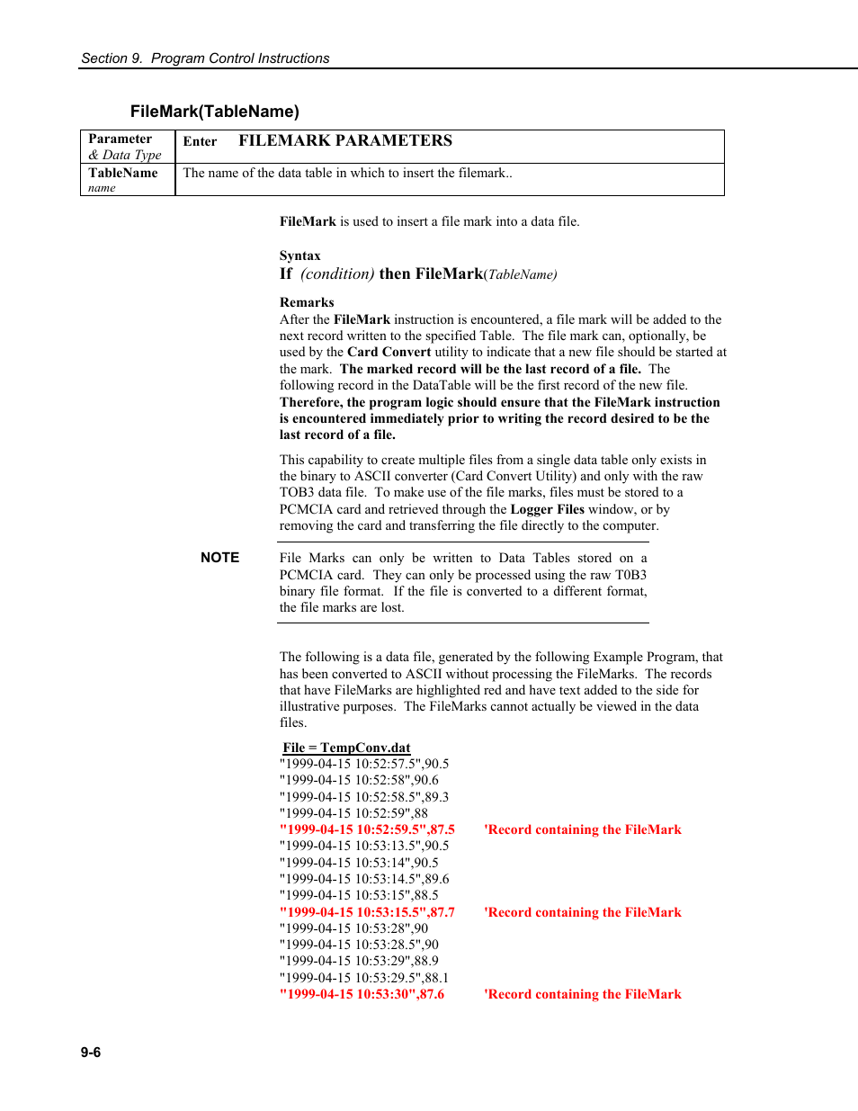 Filemark(tablename) | Campbell Scientific CR9000X Measurement and Control System User Manual | Page 336 / 442