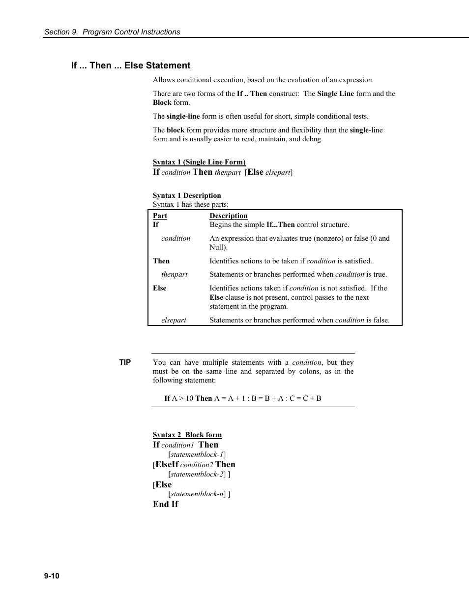 If ... then ... else statement | Campbell Scientific CR9000X Measurement and Control System User Manual | Page 340 / 442