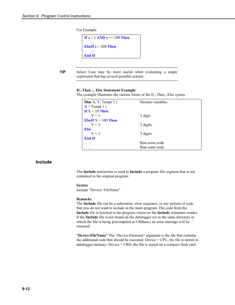 Include | Campbell Scientific CR9000X Measurement and Control System User Manual | Page 342 / 442