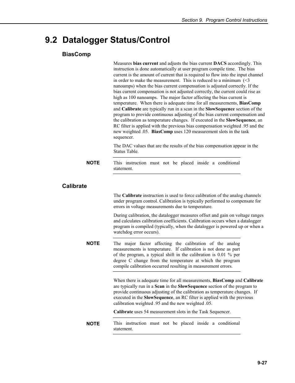 2 datalogger status/control, Biascomp, Calibrate | Campbell Scientific CR9000X Measurement and Control System User Manual | Page 357 / 442