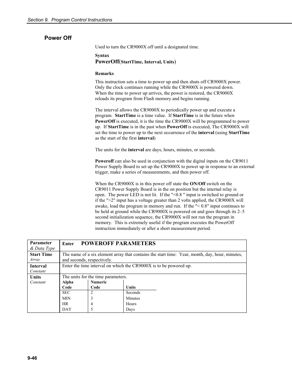 Power off, Syntax | Campbell Scientific CR9000X Measurement and Control System User Manual | Page 376 / 442