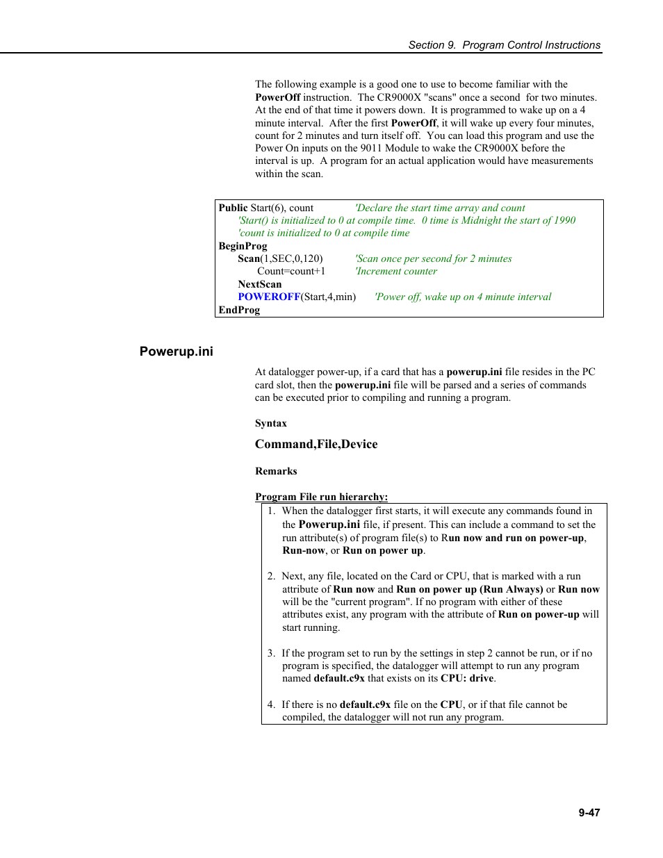 Powerup.ini | Campbell Scientific CR9000X Measurement and Control System User Manual | Page 377 / 442