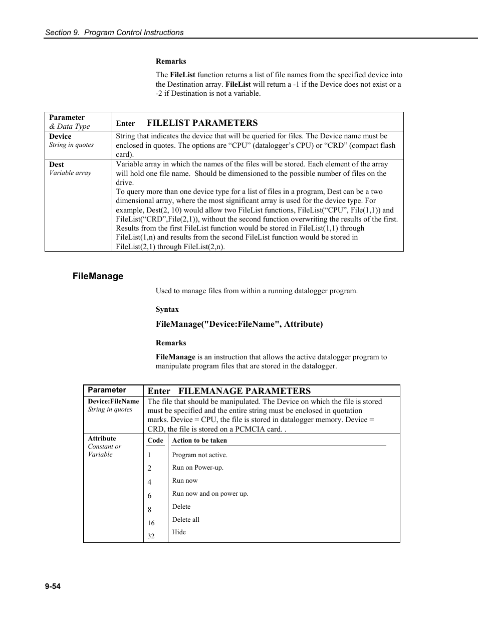 Filemanage | Campbell Scientific CR9000X Measurement and Control System User Manual | Page 384 / 442