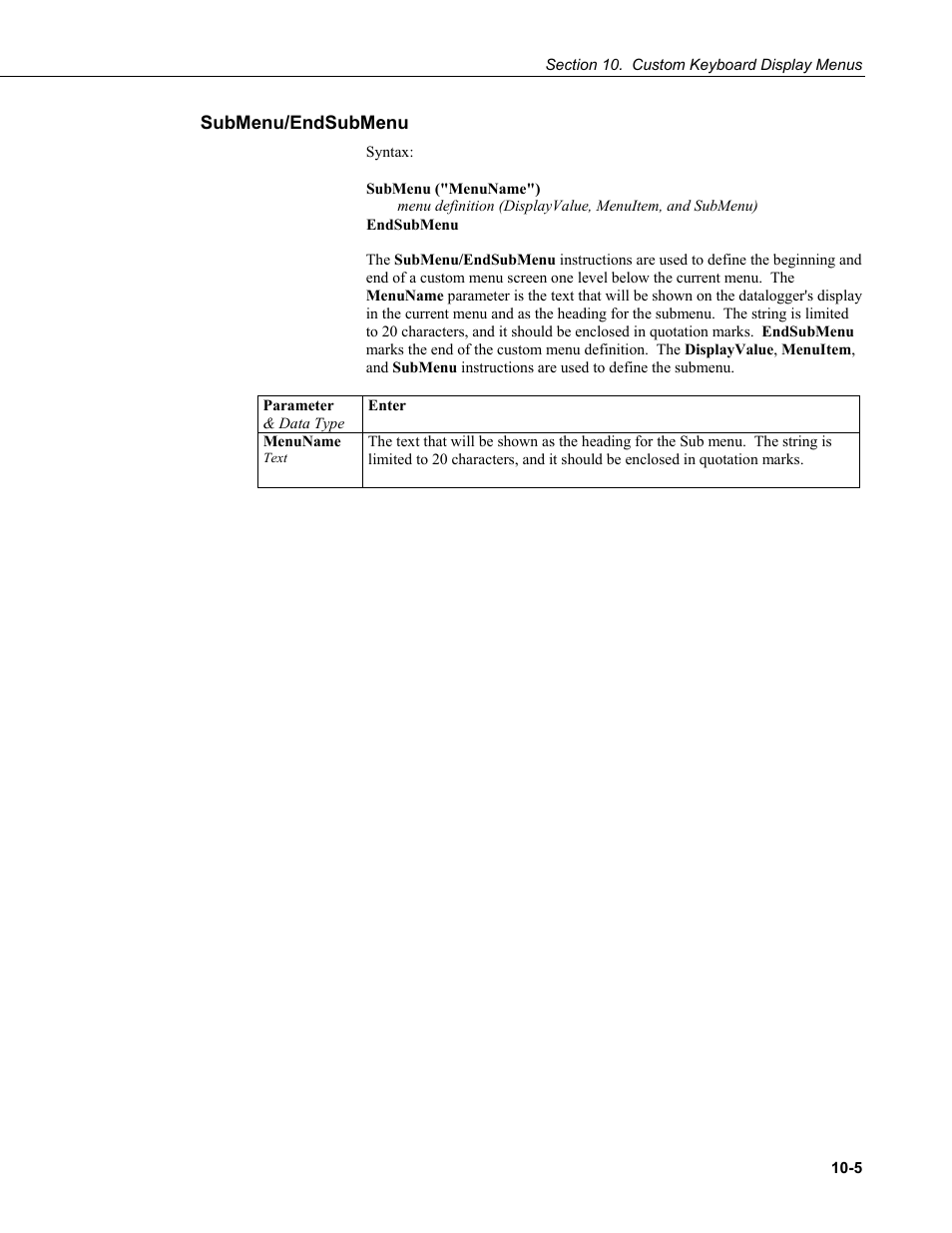 Submenu/endsubmenu | Campbell Scientific CR9000X Measurement and Control System User Manual | Page 395 / 442
