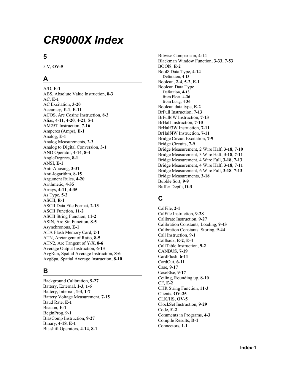 Cr9000x index | Campbell Scientific CR9000X Measurement and Control System User Manual | Page 433 / 442