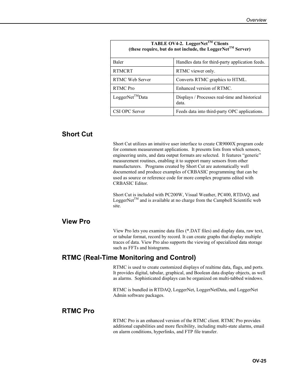 Short cut, View pro, Rtmc (real-time monitoring and control) | Rtmc pro | Campbell Scientific CR9000X Measurement and Control System User Manual | Page 57 / 442