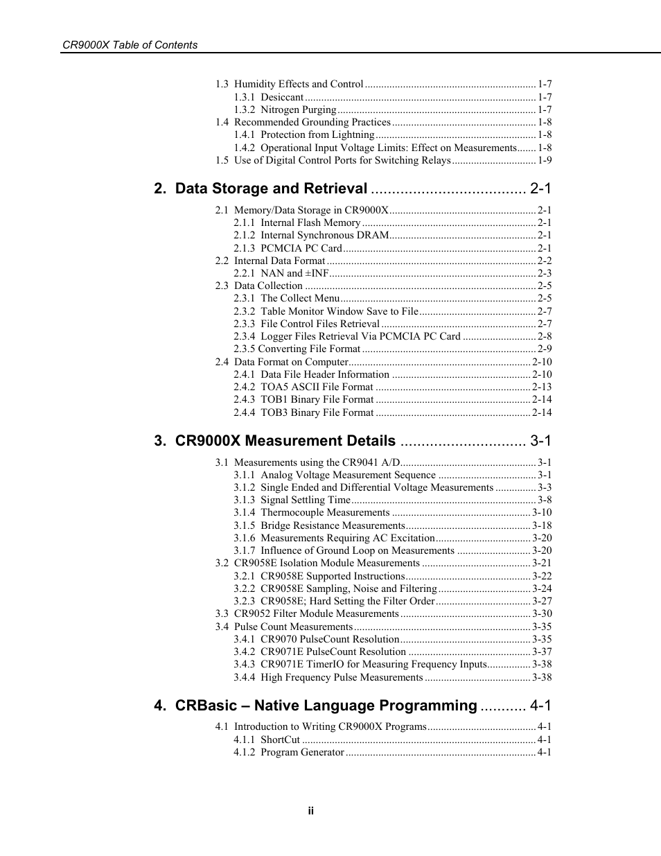 Data storage and retrieval -1, Crbasic – native language programming -1 | Campbell Scientific CR9000X Measurement and Control System User Manual | Page 6 / 442
