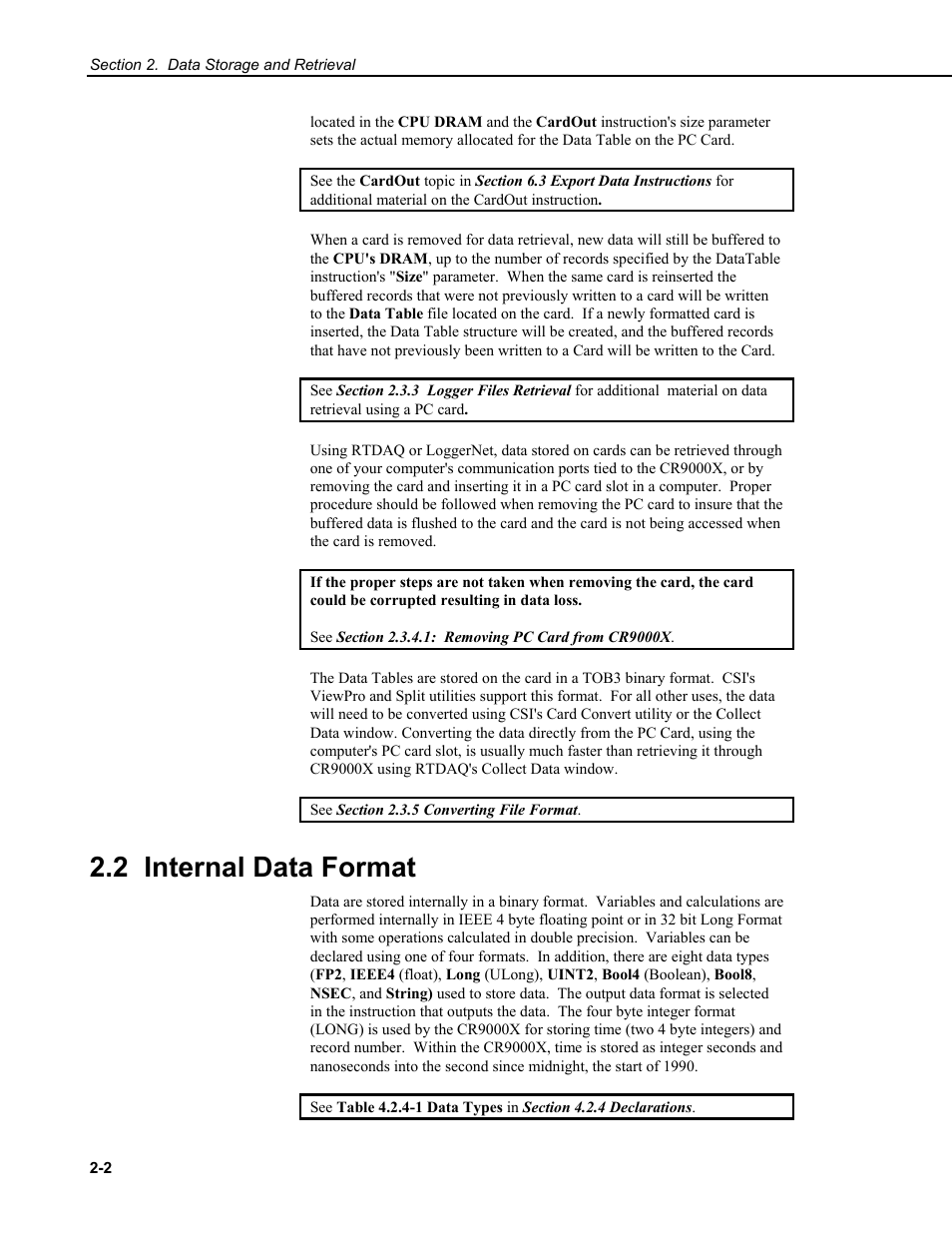 2 internal data format | Campbell Scientific CR9000X Measurement and Control System User Manual | Page 74 / 442