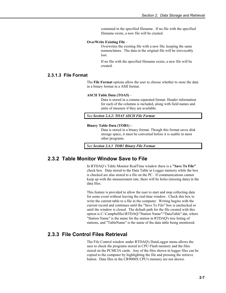 3 file format, 2 table monitor window save to file, 3 file control files retrieval | Campbell Scientific CR9000X Measurement and Control System User Manual | Page 79 / 442