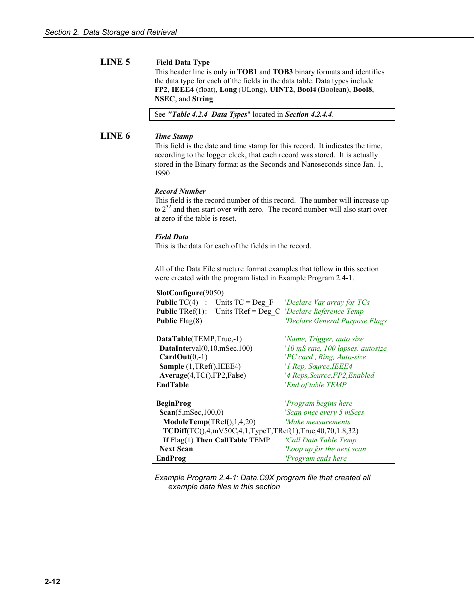 Line 6 time stamp, Record number | Campbell Scientific CR9000X Measurement and Control System User Manual | Page 84 / 442