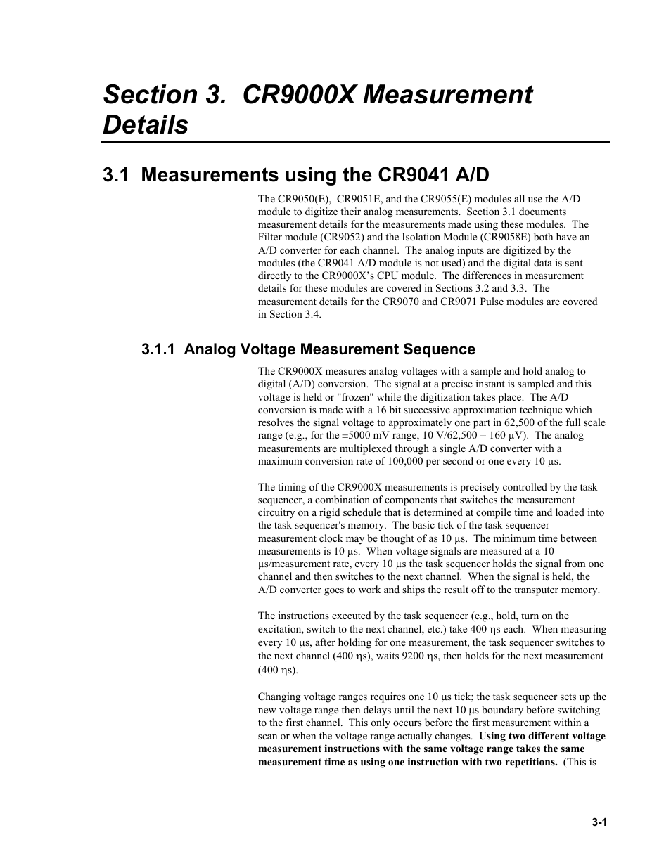 Section 3. cr9000x measurement details, 1 measurements using the cr9041 a/d, 1 analog voltage measurement sequence | Campbell Scientific CR9000X Measurement and Control System User Manual | Page 89 / 442