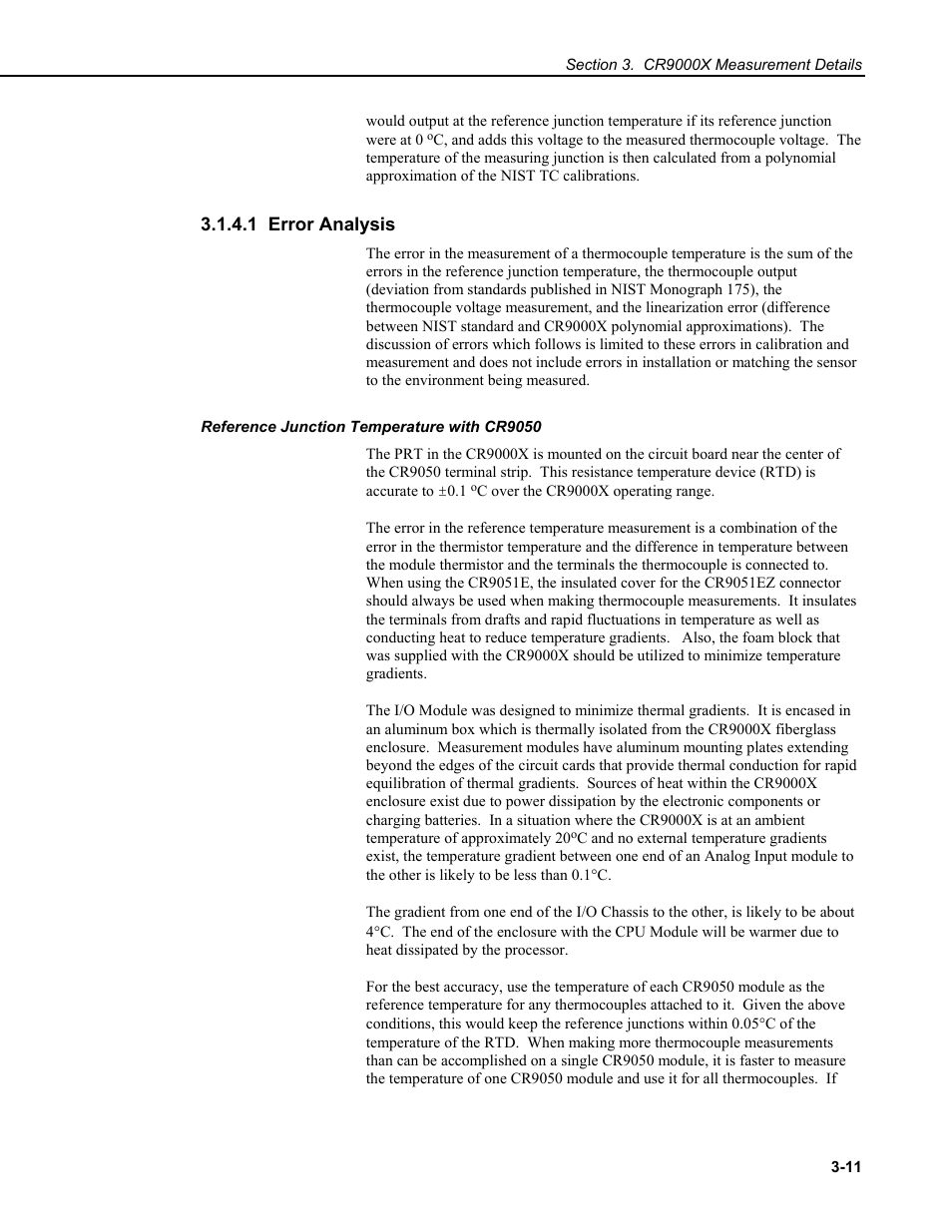 1 error analysis, Reference junction temperature with cr9050 | Campbell Scientific CR9000X Measurement and Control System User Manual | Page 99 / 442