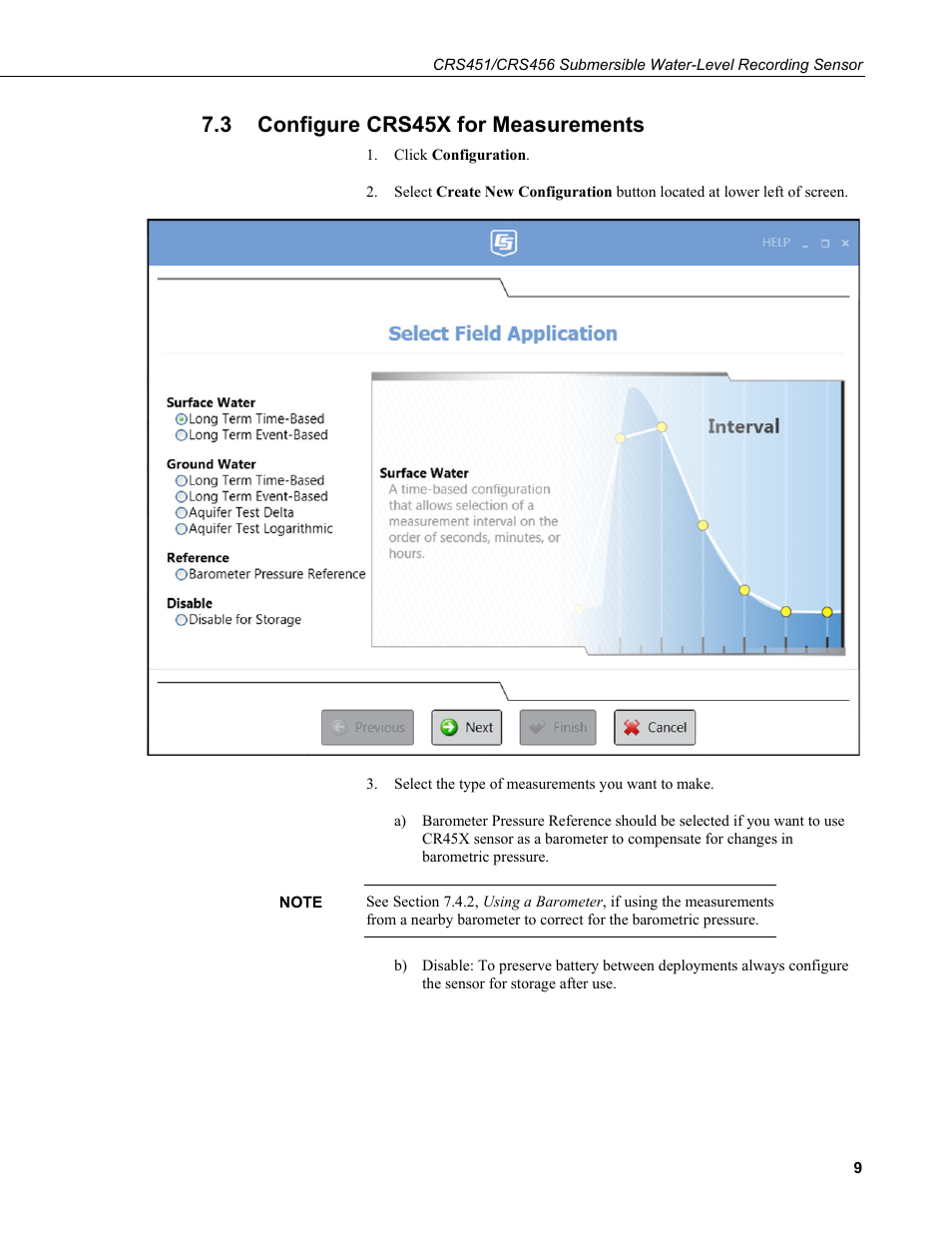 3 configure crs45x for measurements, Configure crs45x for measurements | Campbell Scientific CRS451/CRS456 Submersible Water-Level Recording Sensor User Manual | Page 15 / 38