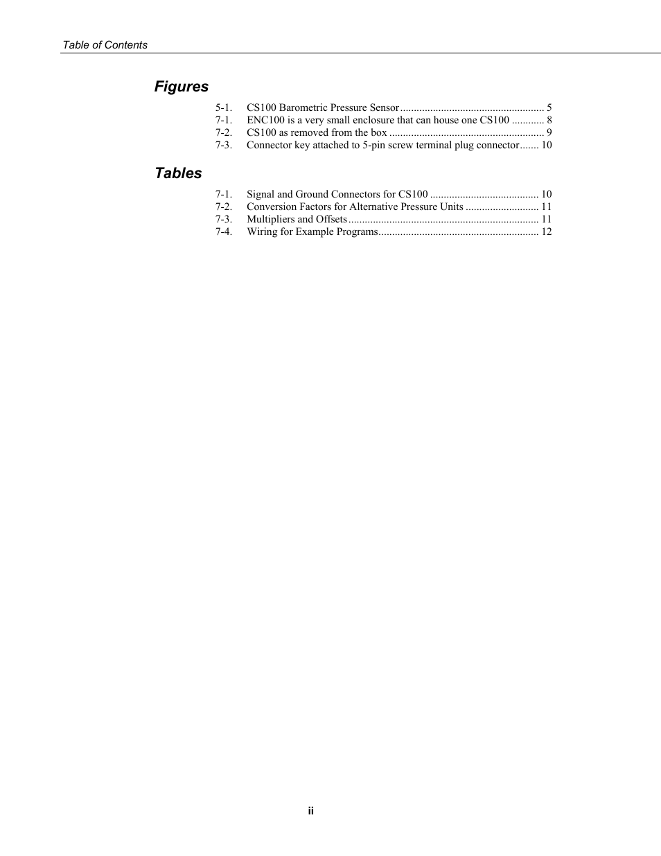 Figures, Tables | Campbell Scientific CS100 Barometric Pressure Sensor User Manual | Page 6 / 24