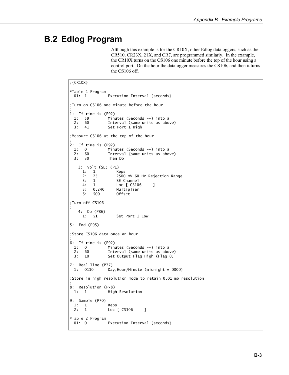 B.2 edlog program | Campbell Scientific CS106 Barometer User Manual | Page 27 / 30