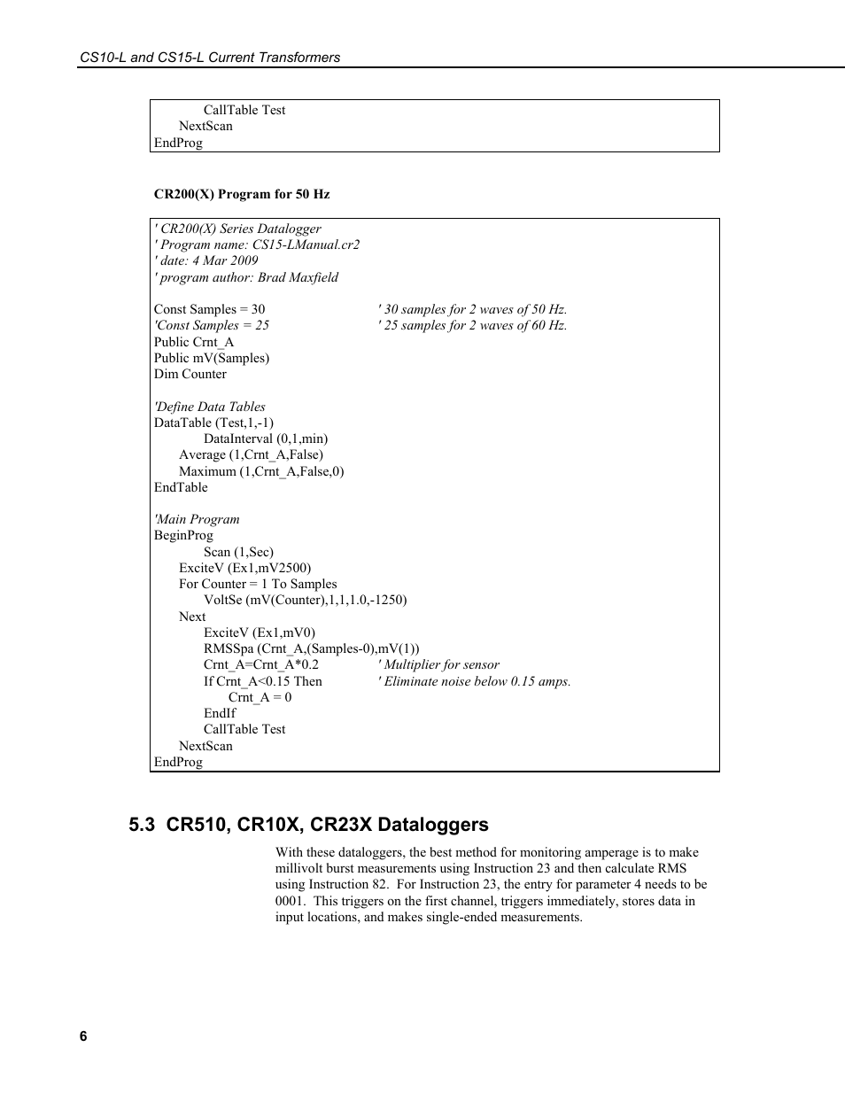 3 cr510, cr10x, cr23x dataloggers | Campbell Scientific CS10-L and CS15-L Current Transformers User Manual | Page 12 / 30