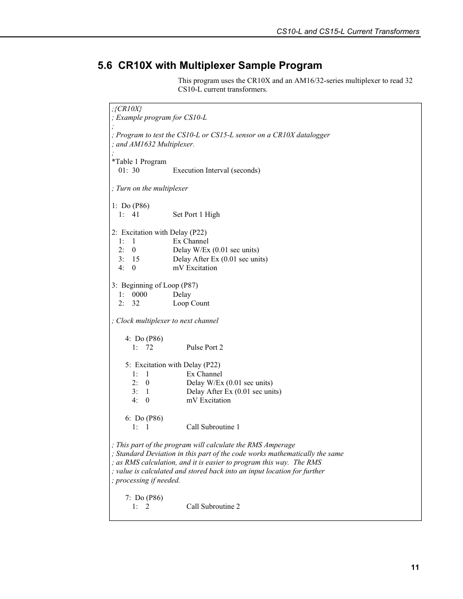 6 cr10x with multiplexer sample program | Campbell Scientific CS10-L and CS15-L Current Transformers User Manual | Page 17 / 30