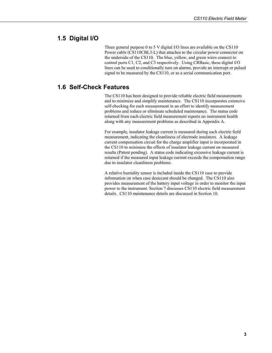 5 digital i/o, 6 self-check features | Campbell Scientific CS110 Electric Field Meter User Manual | Page 11 / 88