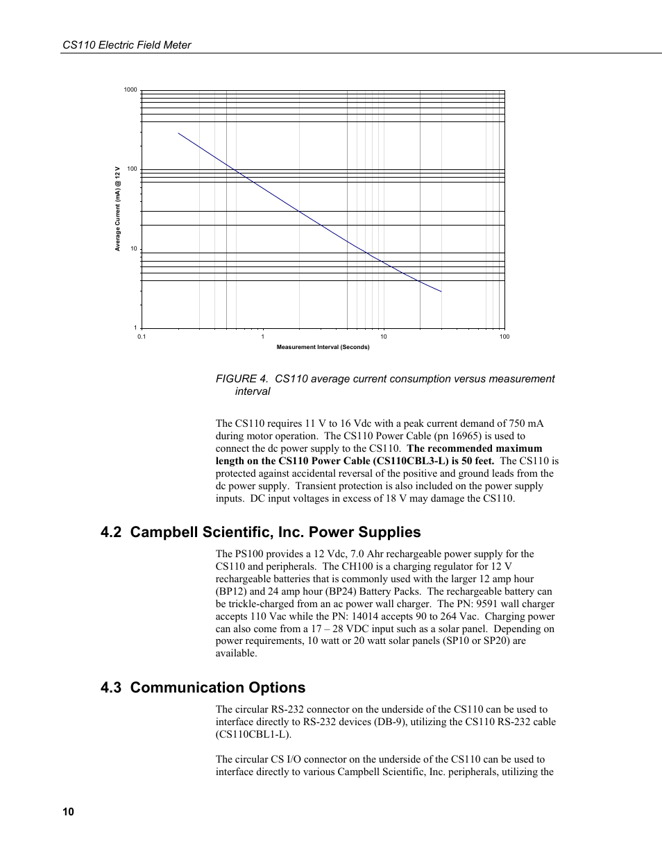 2 campbell scientific, inc. power supplies, 3 communication options | Campbell Scientific CS110 Electric Field Meter User Manual | Page 18 / 88