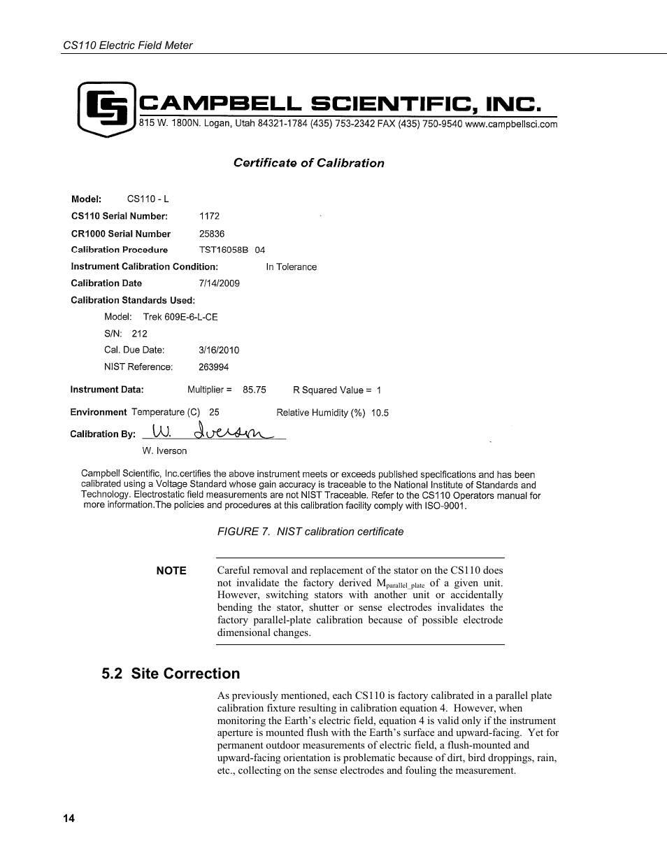 2 site correction | Campbell Scientific CS110 Electric Field Meter User Manual | Page 22 / 88