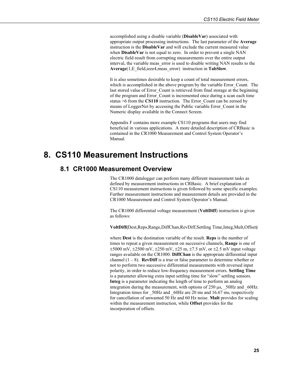 Cs110 measurement instructions, 1 cr1000 measurement overview | Campbell Scientific CS110 Electric Field Meter User Manual | Page 33 / 88