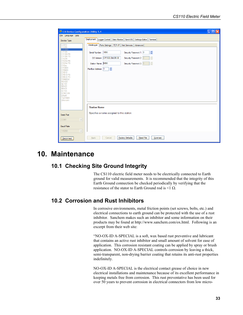 Maintenance, 1 checking site ground integrity, 2 corrosion and rust inhibitors | Campbell Scientific CS110 Electric Field Meter User Manual | Page 41 / 88