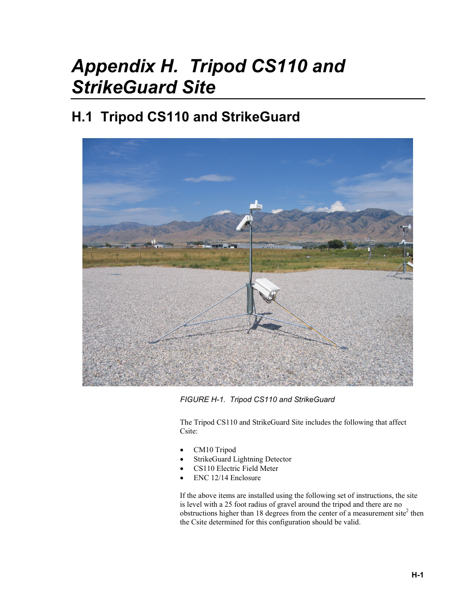 Appendix h. tripod cs110 and strikeguard site, H.1 tripod cs110 and strikeguard | Campbell Scientific CS110 Electric Field Meter User Manual | Page 79 / 88