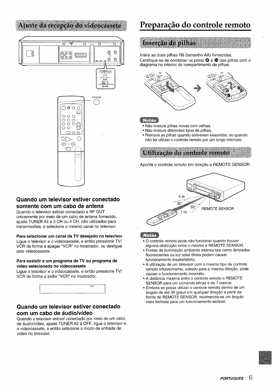 Inserçào de pi i has, Ltili/accio do controlo remoto, Preparaçâo do controle remoto | Aiwa HV-MX100U User Manual | Page 103 / 132