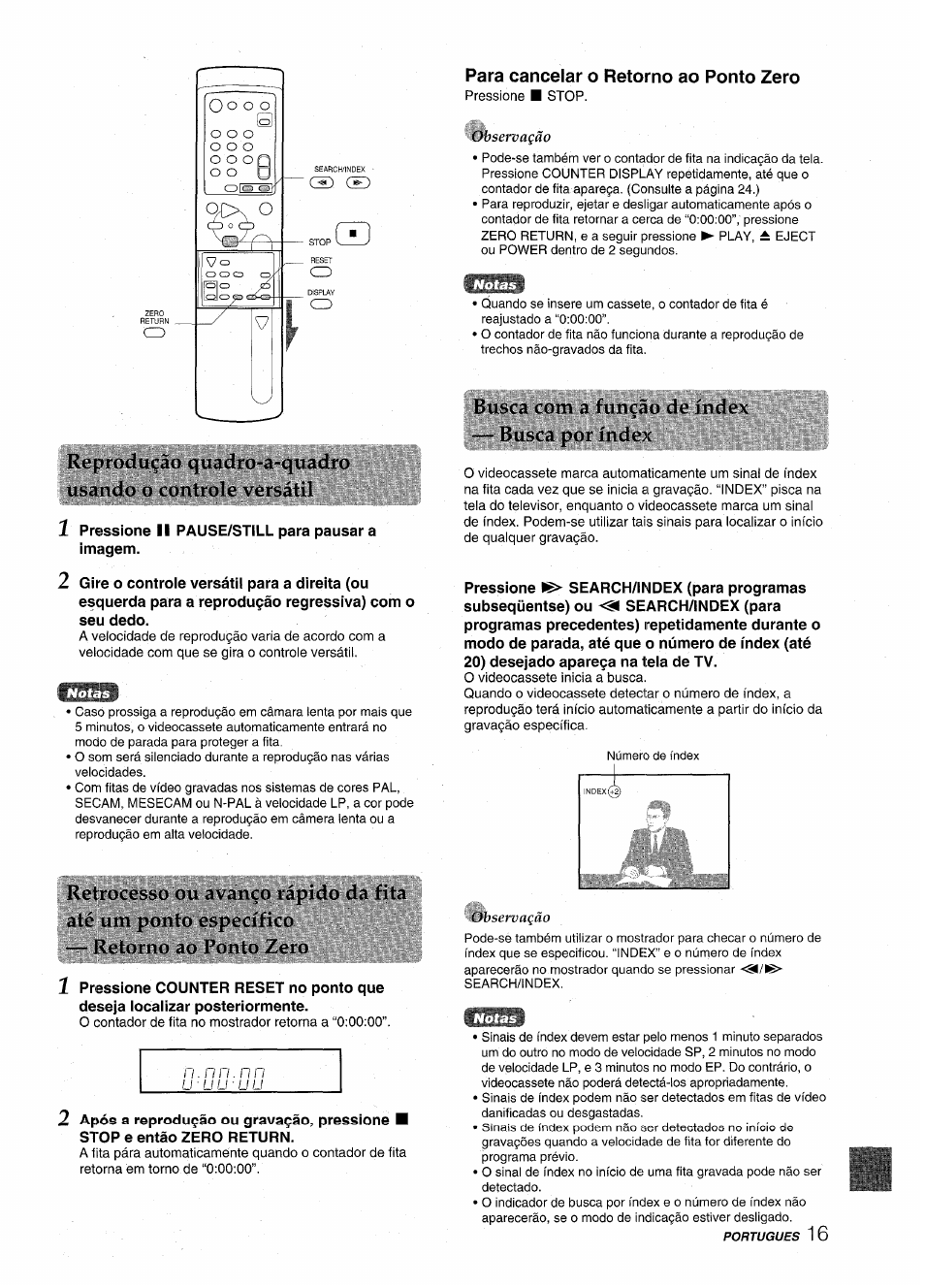 Para cancelar o retorno ao ponto zero, Busca com a funcào do índex — busca por índo.x | Aiwa HV-MX100U User Manual | Page 113 / 132