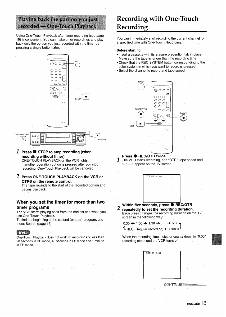 Recording with one-touch recording, Before starting, Press # rec/otr twice | Aiwa HV-MX100U User Manual | Page 19 / 132