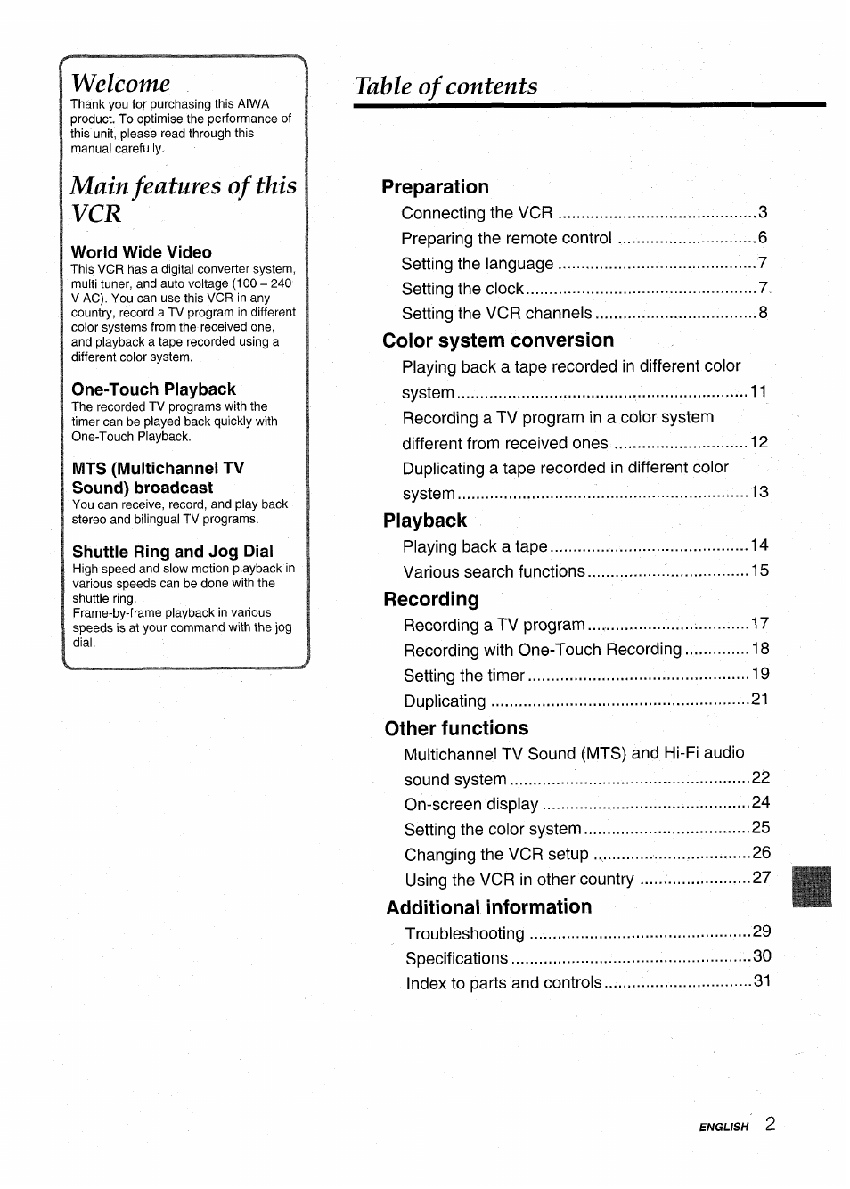 Aiwa HV-MX100U User Manual | Page 3 / 132