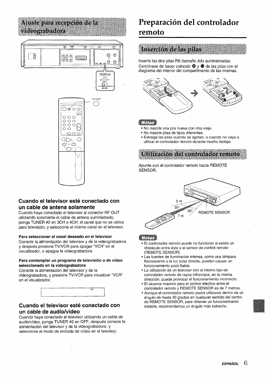 Para seleccionar el canal deseado en el televisor, Preparación del controlador remoto, Inserción de las pilas | L tili/iición dol controlador remoto, Ajusto p^^r^^ roccpción de la videograbadora | Aiwa HV-MX100U User Manual | Page 39 / 132