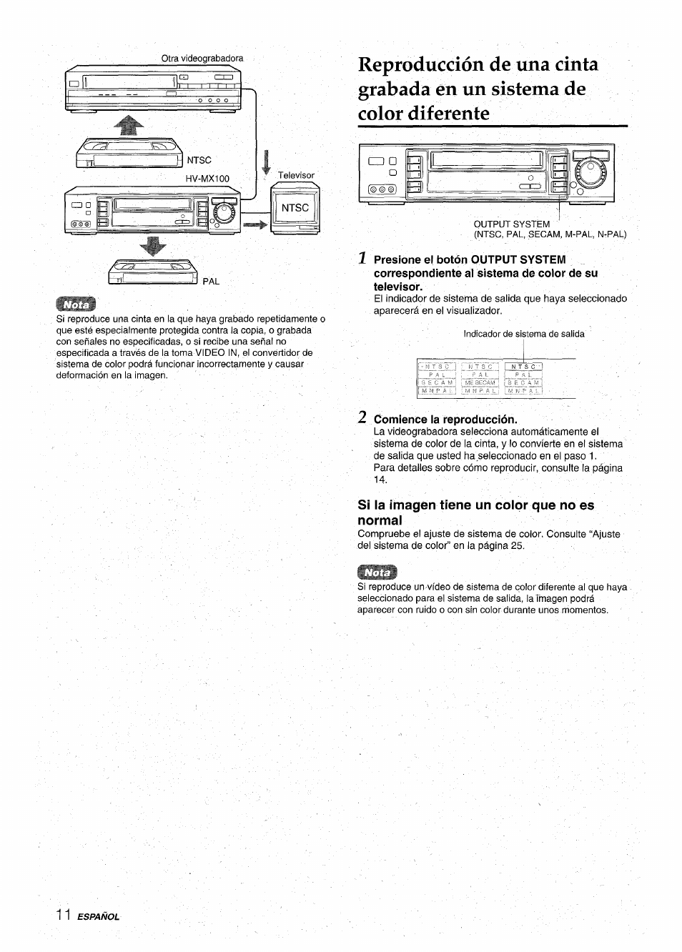 Z comience la reproducción, Si la imagén tiene un color que no es normal | Aiwa HV-MX100U User Manual | Page 44 / 132