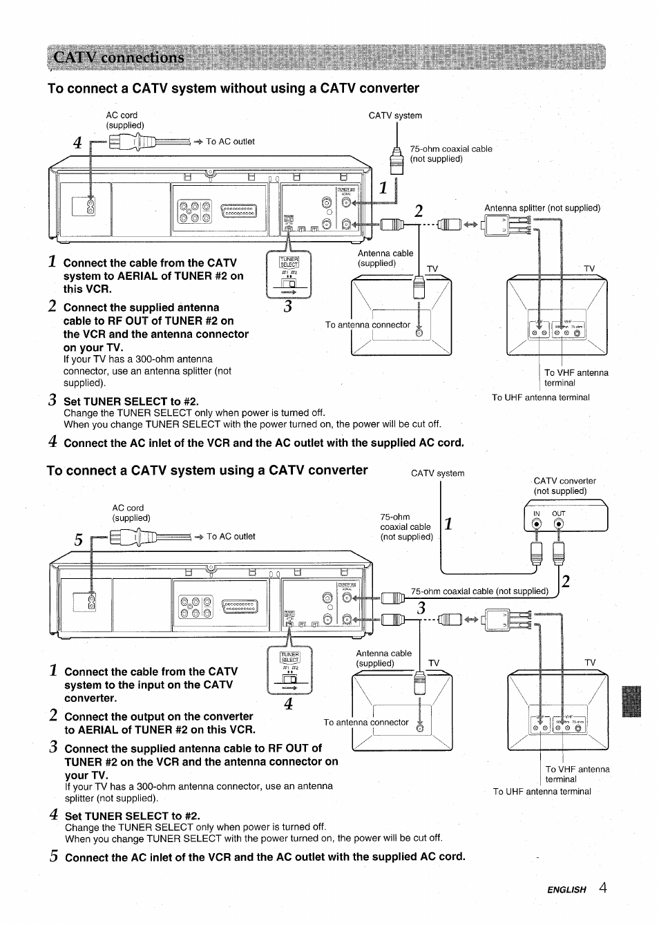 Catv coniilvtions, To connect a catv system using a catv converter | Aiwa HV-MX100U User Manual | Page 5 / 132