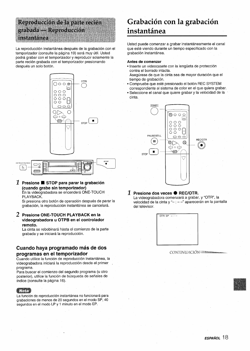 Grabación con la grabación instantánea, Antes de comenzar, Presione dos veces # rec/otr | Aiwa HV-MX100U User Manual | Page 51 / 132