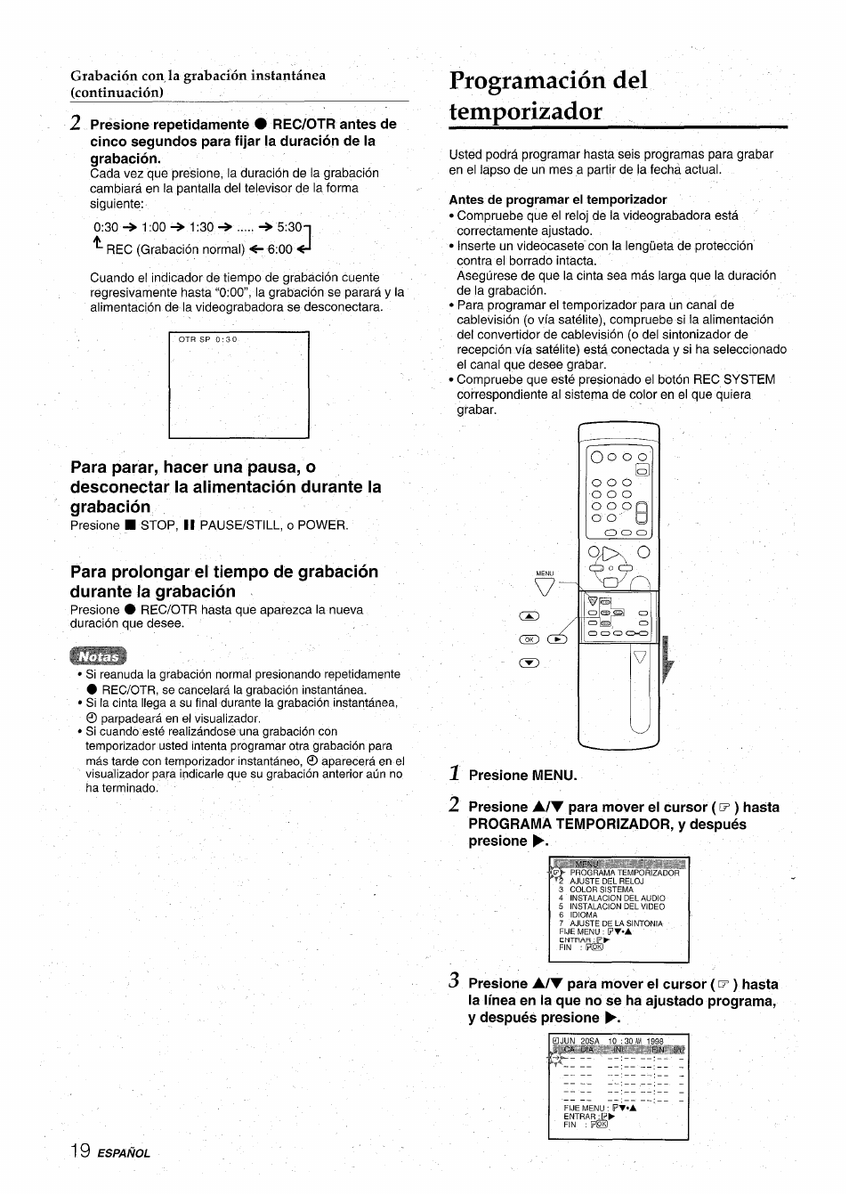 Programación del temporizador, Antes de programar el temporizador | Aiwa HV-MX100U User Manual | Page 52 / 132