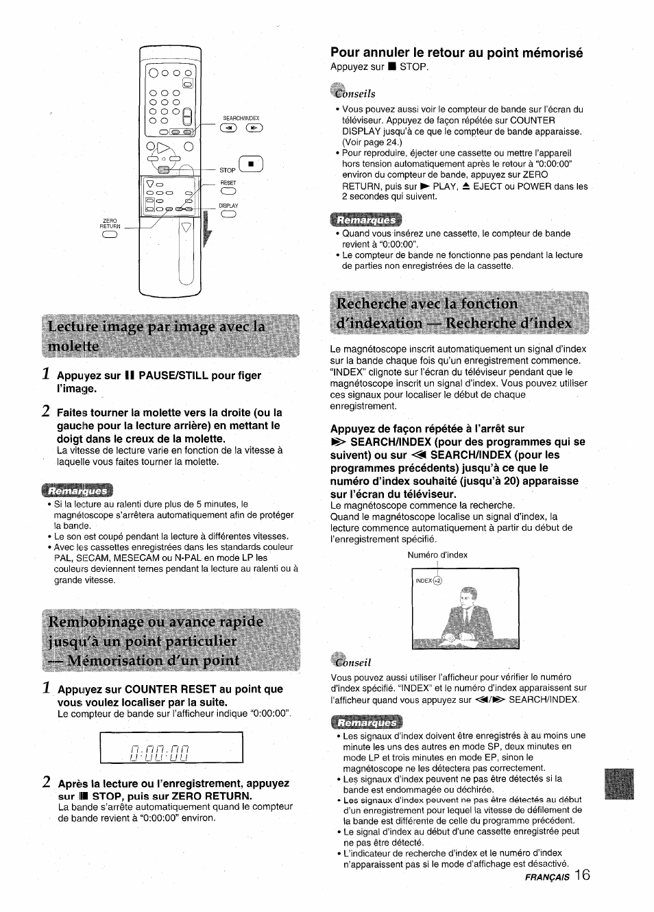 Loclurc imnge piir avec in, Pour annuler le retour au point mémorisé | Aiwa HV-MX100U User Manual | Page 81 / 132