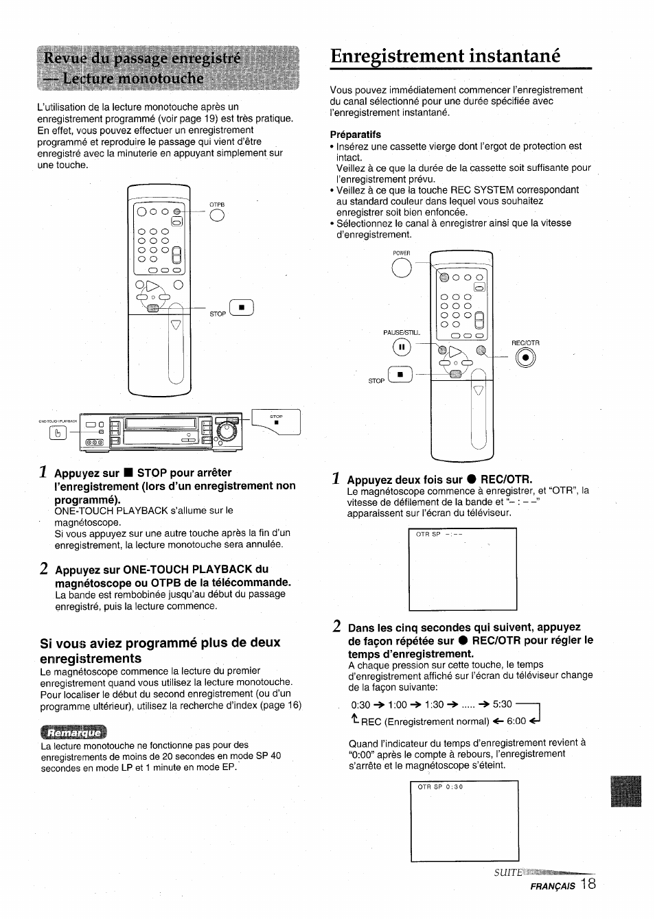 Reviio du passage enregistré — lecture monotouche, Enregistrement instantané, Préparatifs | Aiwa HV-MX100U User Manual | Page 83 / 132