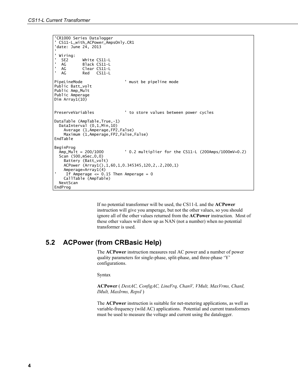 2 acpower (from crbasic help), Acpower (from crbasic help) | Campbell Scientific CS11-L Current Transformer User Manual | Page 10 / 36