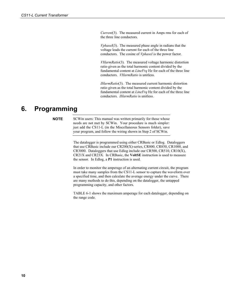 Programming | Campbell Scientific CS11-L Current Transformer User Manual | Page 16 / 36